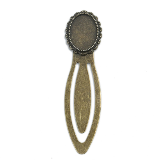 Image de Marque-Pages en Alliage de Zinc Forme Ovale Cabochon Rapportable (Taille à Incruster: 18mmx13mm) Bronze Antique à Pois, 7.2cm x 1.8cm, 200 Pcs