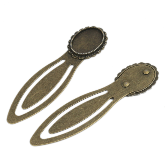 Image de Marque-Pages en Alliage de Zinc Forme Ovale Cabochon Rapportable (Taille à Incruster: 18mmx13mm) Bronze Antique à Pois, 7.2cm x 1.8cm, 200 Pcs