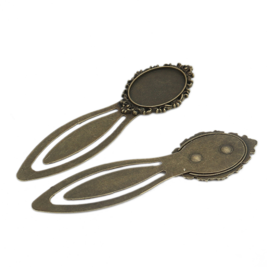 Image de Marque-Pages en Alliage de Zinc Forme Rond Cabochon Rapportable (Taille à Incruster: 25mm x 18mm) Bronze Antique Rayées, 8.9cm x 2.5cm, 200 Pcs