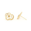 Picture of Brass Ear Post Stud Earrings Gold Plated Flower Hollow 14mm x 11mm, Post/ Wire Size: (21 gauge), 2 PCs                                                                                                                                                        