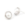 Picture of Brass Ear Post Stud Earrings Silver Tone White Round Acrylic Imitation Pearl 18mm x 12mm, Post/ Wire Size: (21 gauge), 2 PCs