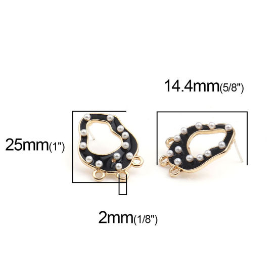 Image de Boucles d'Oreilles Puces Émail en Alliage de Zinc Irrégulier Noir Doré avec Boucle 25mm x 18mm, Epaisseur de Fil: (21 gauge), 4 Pcs