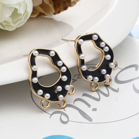Image de Boucles d'Oreilles Puces Émail en Alliage de Zinc Irrégulier Noir Doré avec Boucle 25mm x 18mm, Epaisseur de Fil: (21 gauge), 4 Pcs