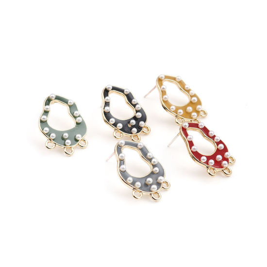 Image de Boucles d'Oreilles Puces Émail en Alliage de Zinc Irrégulier Noir Doré avec Boucle 25mm x 18mm, Epaisseur de Fil: (21 gauge), 4 Pcs