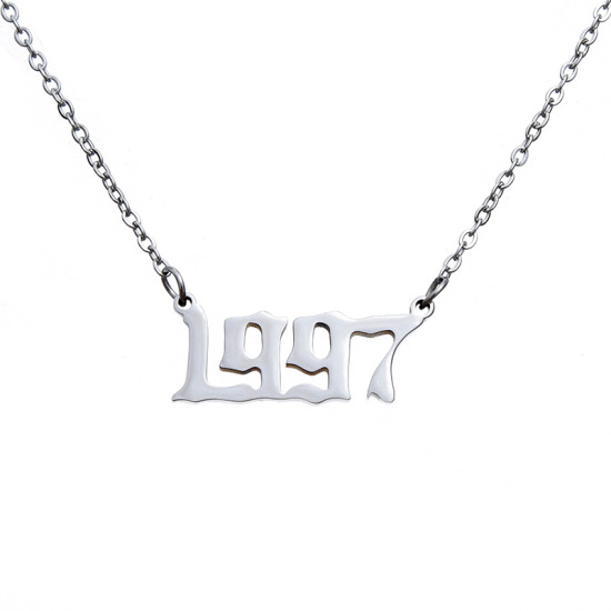 Picture of Stainless Steel Year Necklace Silver Tone Number Message " 1997 " 45cm(17 6/8") long, 1 Piece