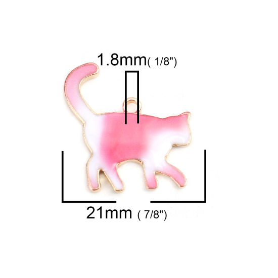 Immagine di Lega di Zinco Charms Gatto Oro Placcato Bianco & Rosso Smalto 21mm x 19mm , 10 Pz