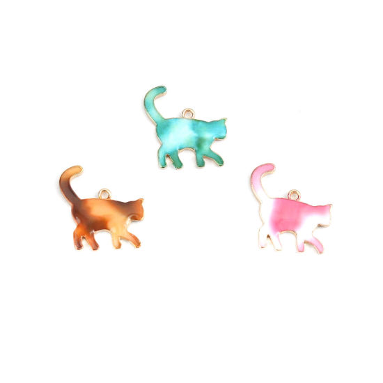 Immagine di Lega di Zinco Charms Gatto Oro Placcato Marrone Smalto 21mm x 19mm , 10 Pz