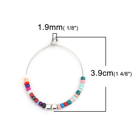 Immagine di Lega di Zinco Ciondoli Round Rocailles Tono Argento Multicolore Tondo Filigrana 3.9cm x 3.3cm , 5 Pz