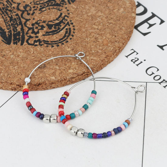Immagine di Lega di Zinco Ciondoli Round Rocailles Tono Argento Multicolore Tondo Filigrana 3.9cm x 3.3cm , 5 Pz
