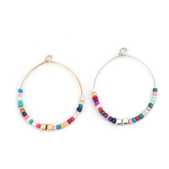Immagine di Lega di Zinco Ciondoli Round Rocailles Tono Argento Multicolore Tondo Filigrana 3.9cm x 3.3cm , 5 Pz