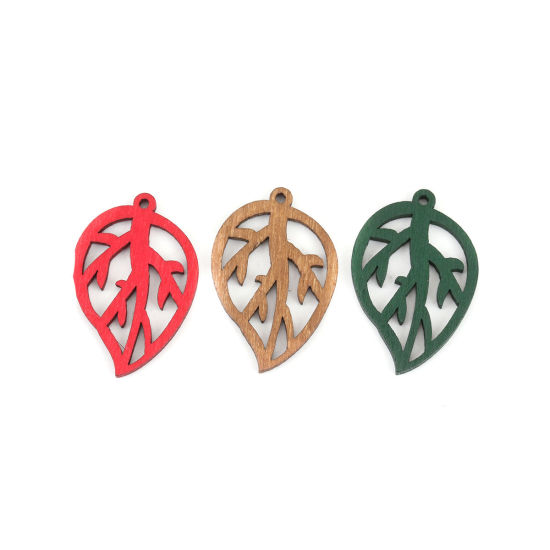 Image de Pendentifs en Bois Naturel Feuille Café Clair Creux 34mm x 23mm, 20 Pcs