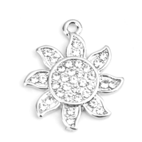 Picture of Zinc Based Alloy Galaxy Charms Sun Silver Tone Clear Rhinestone 22mm x 19mm, 2 PCs