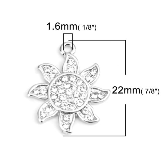 Picture of Zinc Based Alloy Galaxy Charms Sun Silver Tone Clear Rhinestone 22mm x 19mm, 2 PCs