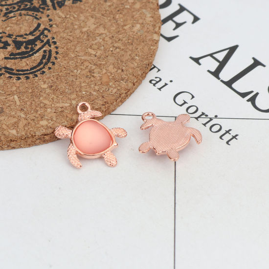 Picture of Zinc Based Alloy Ocean Jewelry Charms Sea Turtle Animal Rose Gold Peach Pink 20mm x 20mm, 5 PCs