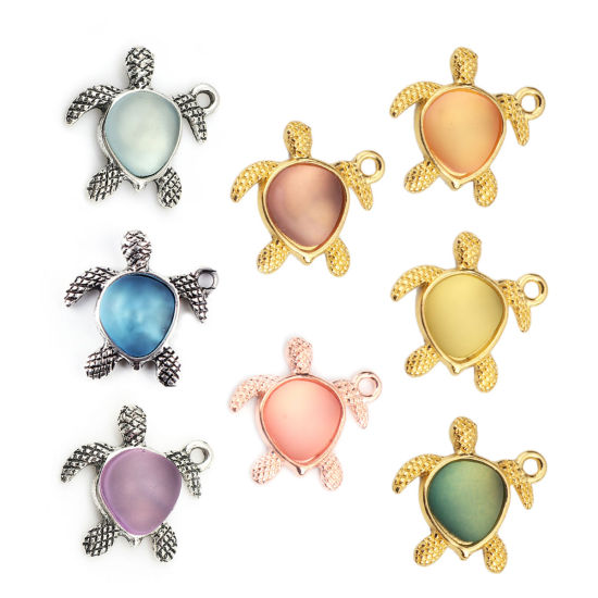 Picture of Zinc Based Alloy Ocean Jewelry Charms Sea Turtle Animal Rose Gold Peach Pink 20mm x 20mm, 5 PCs