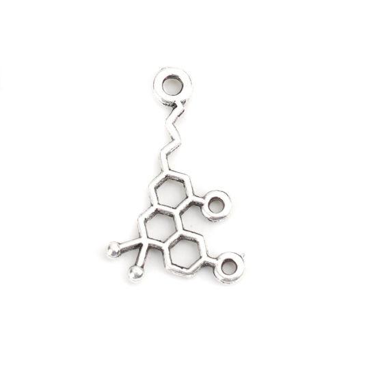 Picture of Zinc Based Alloy Molecule Chemistry Science Charms Polygon Antique Silver Color Hollow 24mm x 15mm, 50 PCs