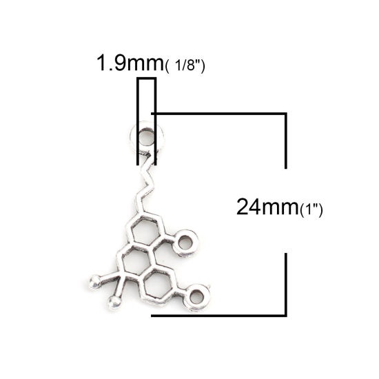 Picture of Zinc Based Alloy Molecule Chemistry Science Charms Polygon Antique Silver Color Hollow 24mm x 15mm, 50 PCs