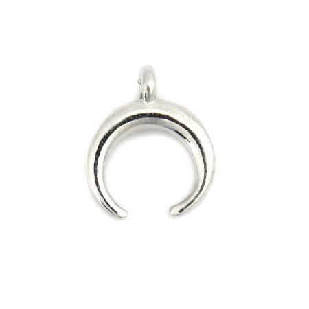 Picture of Zinc Based Alloy Galaxy Charms Crescent Moon Double Horn Silver Tone 12mm x 10mm, 50 PCs
