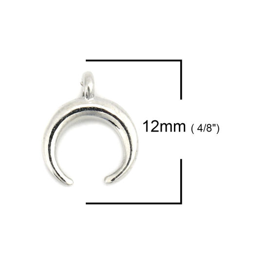 Picture of Zinc Based Alloy Galaxy Charms Crescent Moon Double Horn Silver Tone 12mm x 10mm, 50 PCs