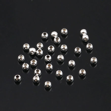 Zinc Based Alloy Spacer Beads Round Silver Plated About 3mm Dia., Hole: Approx 1.4mm, 500 PCs