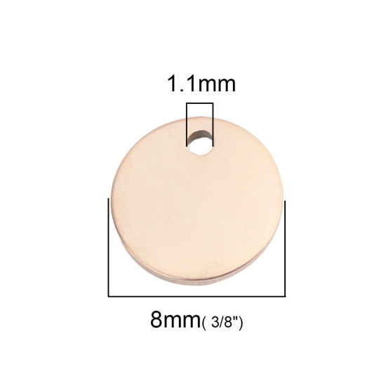 Image de BreloquesÉtiquettes d'Estampage Vierges en Acier Inoxydable Rond Or Rose Polissage Unilatéral 8mm Dia, 5 Pcs
