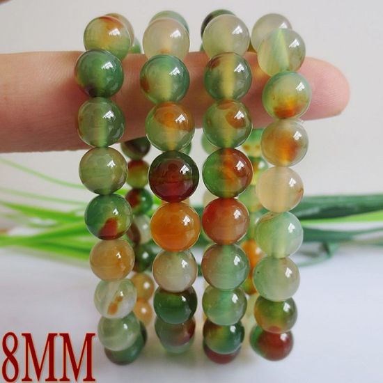 Picture of Natural Agate Elastic Bracelets Green Round 21cm(8 2/8") long, 1 Piece