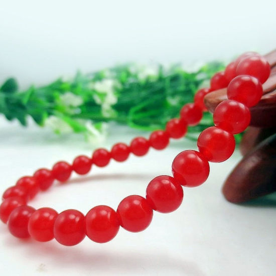 Picture of Natural Carnelian Elastic Dainty Bracelets Delicate Bracelets Beaded Bracelet Red Round 21cm(8 2/8") long, 1 Piece
