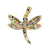 Picture of 1 Piece Brass Insect Charm Pendant 18K Gold Plated Dragonfly Animal Micro Pave Multicolor Rhinestone 24mm x 21mm