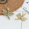 Picture of 1 Piece Brass Insect Charm Pendant 18K Gold Plated Dragonfly Animal Micro Pave Multicolor Rhinestone 24mm x 21mm