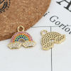Picture of Brass Weather Collection Charms Gold Plated Rainbow Micro Pave Multicolor Rhinestone 19mm x 17mm, 1 Piece                                                                                                                                                     