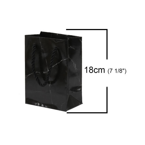 Picture of Paper Paper Bags Rectangle Texture Pattern Black 18cm x13cm(7 1/8" x5 1/8"), 2 PCs
