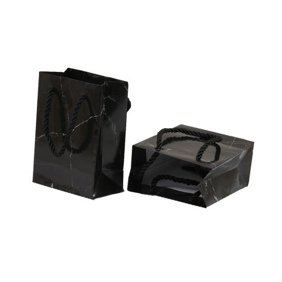 Picture of Paper Paper Bags Rectangle Texture Pattern Black 18cm x13cm(7 1/8" x5 1/8"), 2 PCs