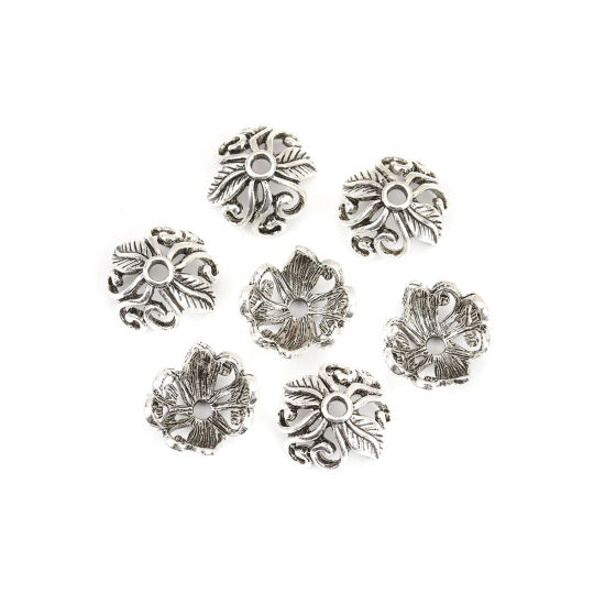 Picture of Zinc Based Alloy Beads Caps Vine Antique Silver Color Flower Hollow (Fit Beads Size: 18mm Dia.) 18mm x 16mm, 10 PCs