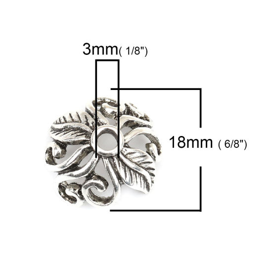 Bild von Zinklegierung Perl Kappen Rebe Antiksilber Blumen Hohl (für Perlengröße: 18mm D.) 18mm x 16mm, 10 Stück