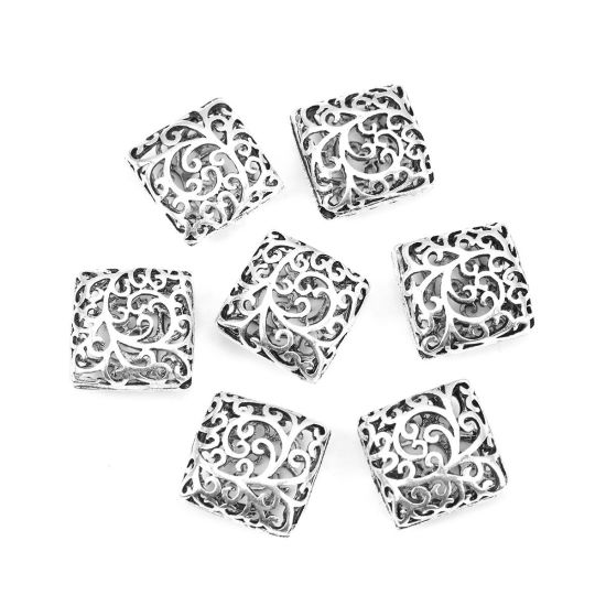 Imagen de Zamak Cuentas Diamond Plata Antigua Filigrana Aprox 22mm x 22mm, Agujero: Aprox 1.7mm, 10 Unidades