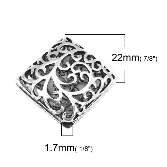 Imagen de Zamak Cuentas Diamond Plata Antigua Filigrana Aprox 22mm x 22mm, Agujero: Aprox 1.7mm, 10 Unidades
