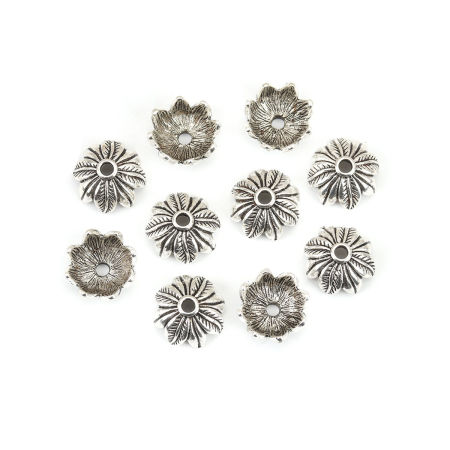 Image de Coupelles en Alliage de Zinc Fleur Argent Vieilli (Convenable à Perle 18mm Dia.) 18mm x 18mm, 10 Pcs