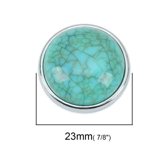 Picture of Zinc Based Alloy & Acrylic Boho Chic Bohemia Connectors Round Silver Tone Green Blue Crackle 23mm Dia., 5 PCs