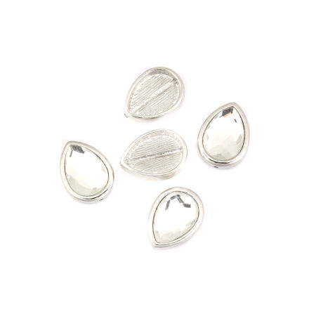 亜鉛合金 スペーサー ビーズ 滴 ドロップ シルバートーン 透明ラインストーン 約 17mm x 13mm、 穴：約 1mm、 5 個