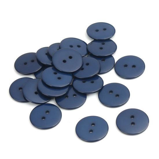 Picture of Resin Sewing Buttons Scrapbooking 2 Holes Round Deep Blue 23mm Dia, 100 PCs