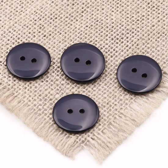 Picture of Resin Sewing Buttons Scrapbooking 2 Holes Round Deep Blue 23mm Dia, 100 PCs