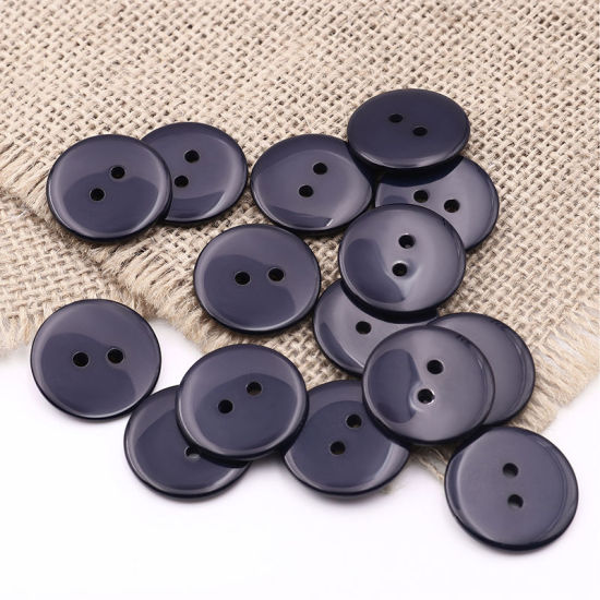 Picture of Resin Sewing Buttons Scrapbooking 2 Holes Round Deep Blue 23mm Dia, 100 PCs