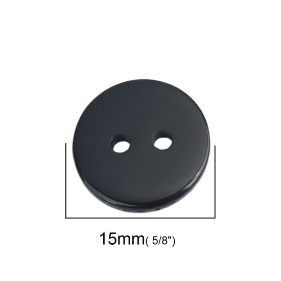 Picture of Resin Sewing Buttons Scrapbooking 2 Holes Round Black 15mm Dia, 200 PCs