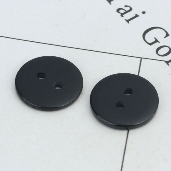 Picture of Resin Sewing Buttons Scrapbooking 2 Holes Round Black 15mm Dia, 200 PCs