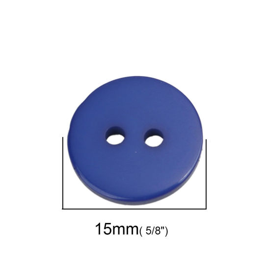 Picture of Resin Sewing Buttons Scrapbooking 2 Holes Round Royal Blue 15mm Dia, 200 PCs