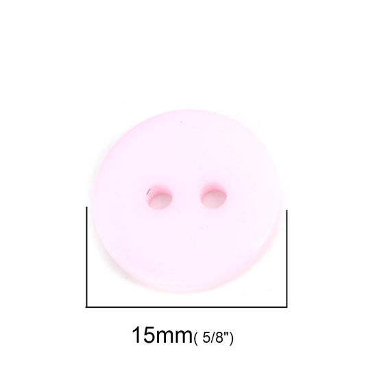 Picture of Resin Sewing Buttons Scrapbooking 2 Holes Round Pink 15mm Dia, 200 PCs