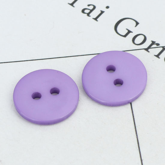 Picture of Resin Sewing Buttons Scrapbooking 2 Holes Round Purple 15mm Dia, 200 PCs