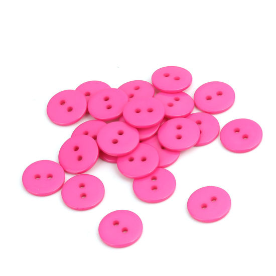 Picture of Resin Sewing Buttons Scrapbooking 2 Holes Round Fuchsia 15mm Dia, 200 PCs