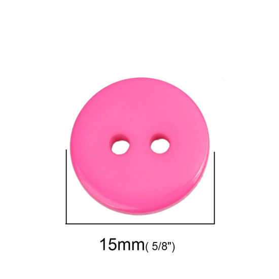 Picture of Resin Sewing Buttons Scrapbooking 2 Holes Round Fuchsia 15mm Dia, 200 PCs