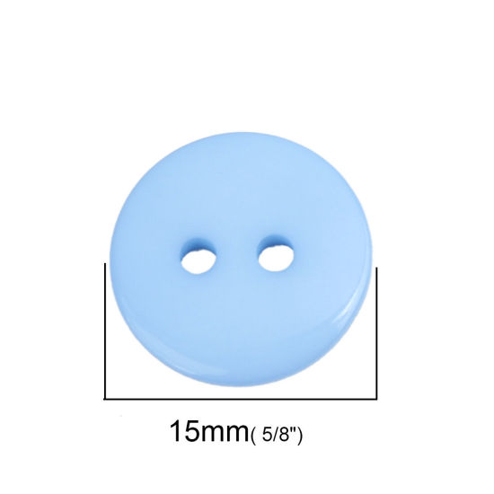 Picture of Resin Sewing Buttons Scrapbooking 2 Holes Round Light Blue 15mm Dia, 200 PCs